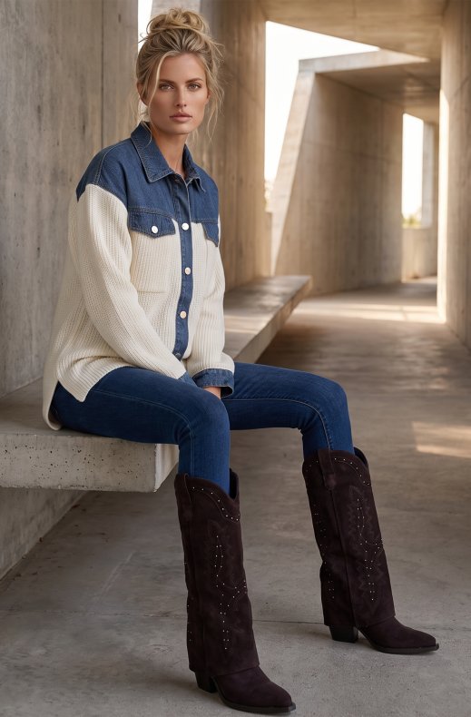 Mixed Brands - Overshirt with denim details 2631 - White