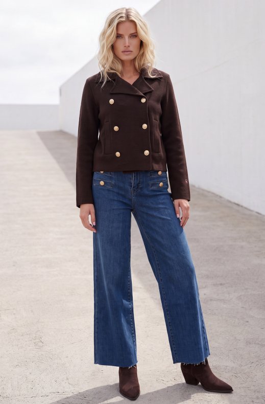 Mixed Brands - Stretch palazzo jeans with gold buttons F4532 - Denim Blue