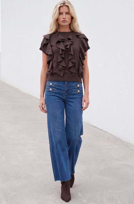 Mixed Brands - Stretch palazzo jeans with gold buttons F4532 - Denim Blue