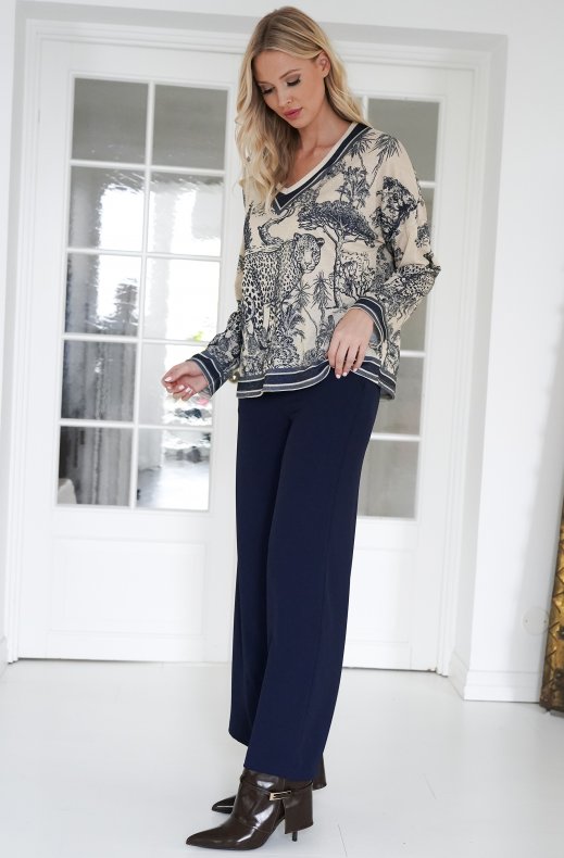 Mixed Brands - Classic Wide leg Trousers 56487 - Dark Blue