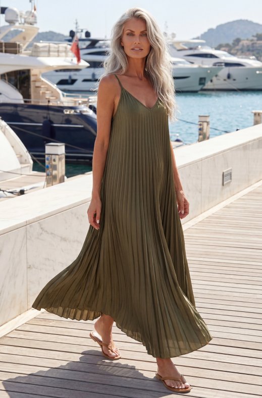 Mixed Brands - Long Plisse Dress 18950 - Khaki