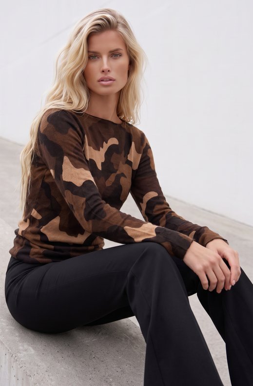 Mixed Brands - Cashmere blend top Camo R17022 - Brown