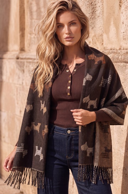 Mixed Brands - Scarf with Dogs RE-SQ04 - Brown