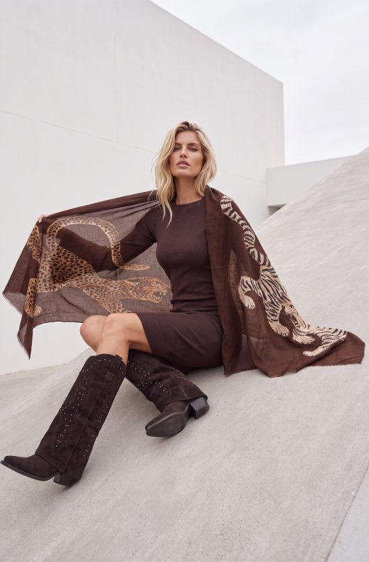 Mixed Brands - Scarf with tigers ST64616 - Coffee