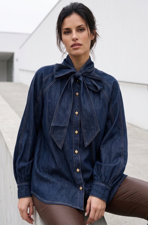 Mixed Brands - Denim Shirt with Bow 06YX8 - Denim
