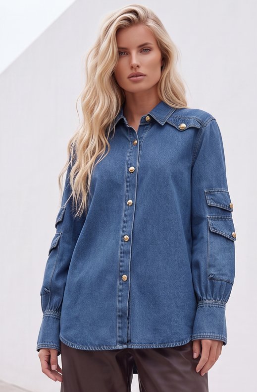 Mixed Brands - Long denim shirt H8127 - Blue