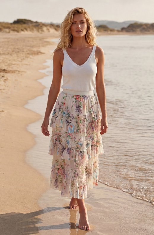 Mixed Brands - Flower Frill Skirt B8746 - Beige