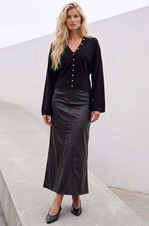 Mixed Brands - Long Vegan leather skirt R998 - Black