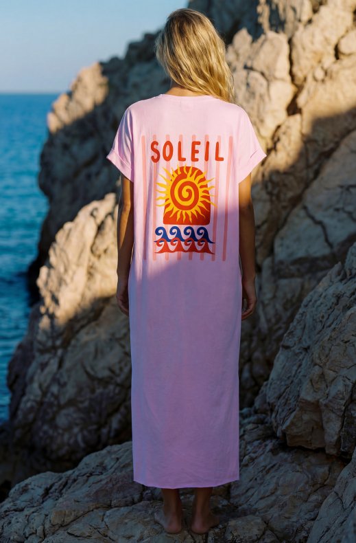 Mixed Brands - Cotton Tshirt Dress SOLEIL KS22597 - Pink