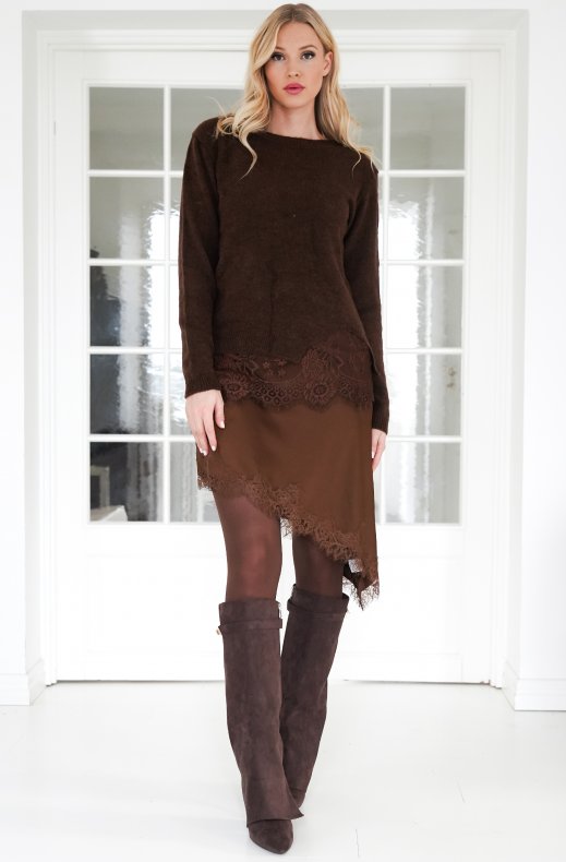 Mixed Brands - Sweater with Lace A3086 - Brown