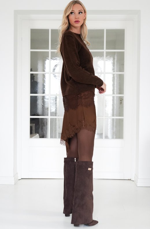 Mixed Brands - Sweater with Lace A3086 - Brown