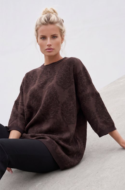 Mixed Brands - Top with leaf pattern LR03290 - Dark Brown