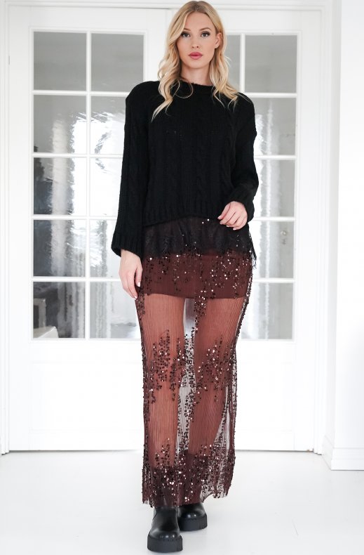 Mixed Brands - Mohair Sweater Cable Knit Lace 33882 - Black