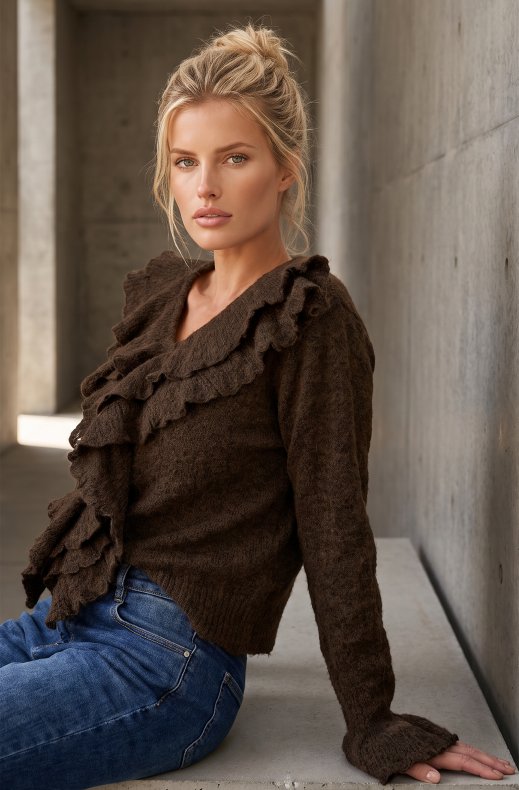Mixed Brands - Knitted Frill Sweater RY620 - Brown