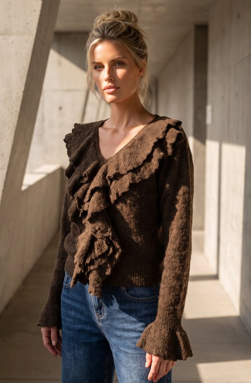 Mixed Brands - Knitted Frill Sweater RY620 - Brown