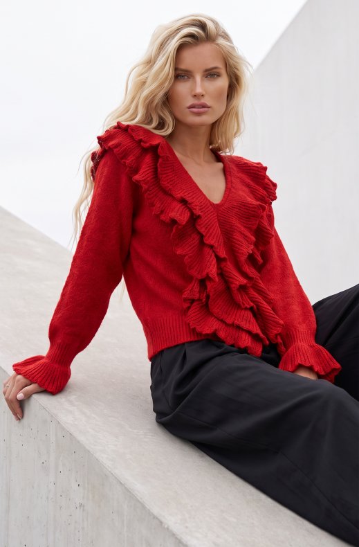 Mixed Brands - Knitted Frill Sweater RY620 - Red