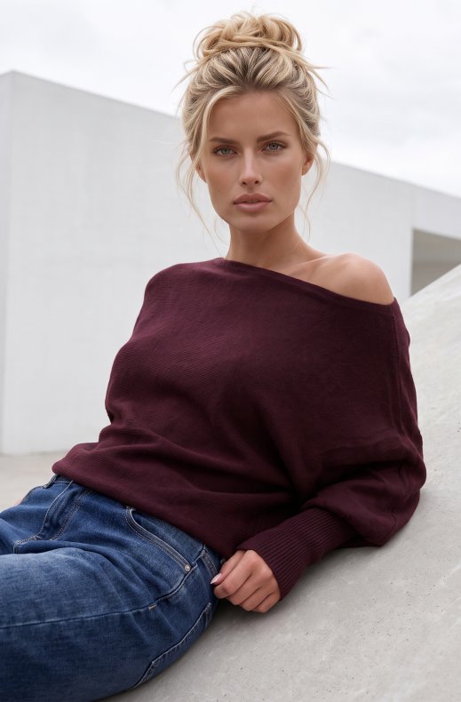 Mixed Brands - Boatneck Sweater YP2126 - Burgundy
