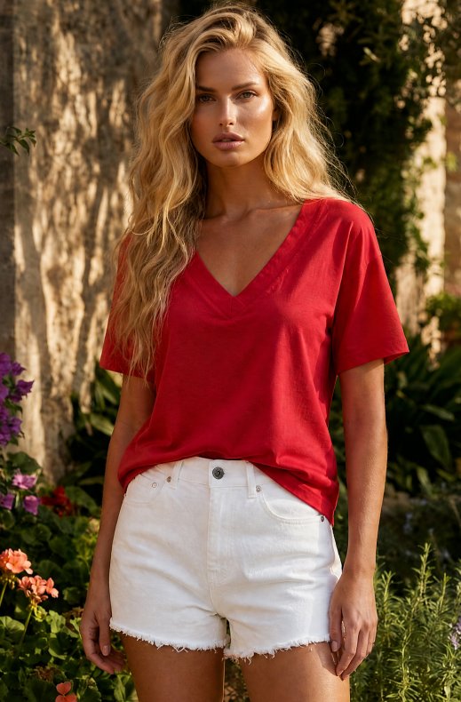 Mixed Brands - V-neck Tshirt TE509 - Red
