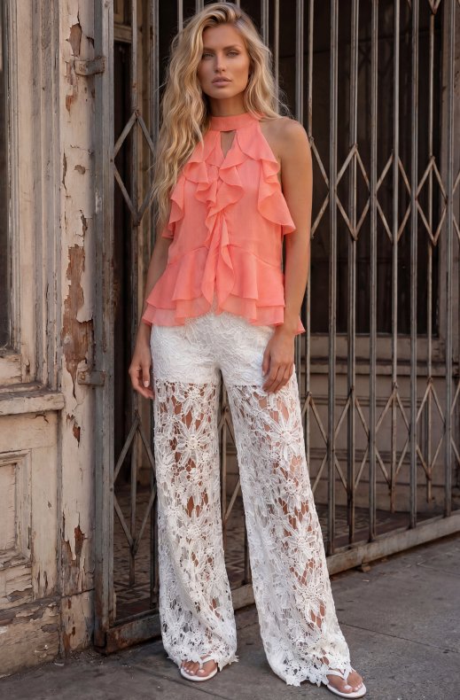 Mixed Brands - Sleeveless Frill Top 1010 - Coral