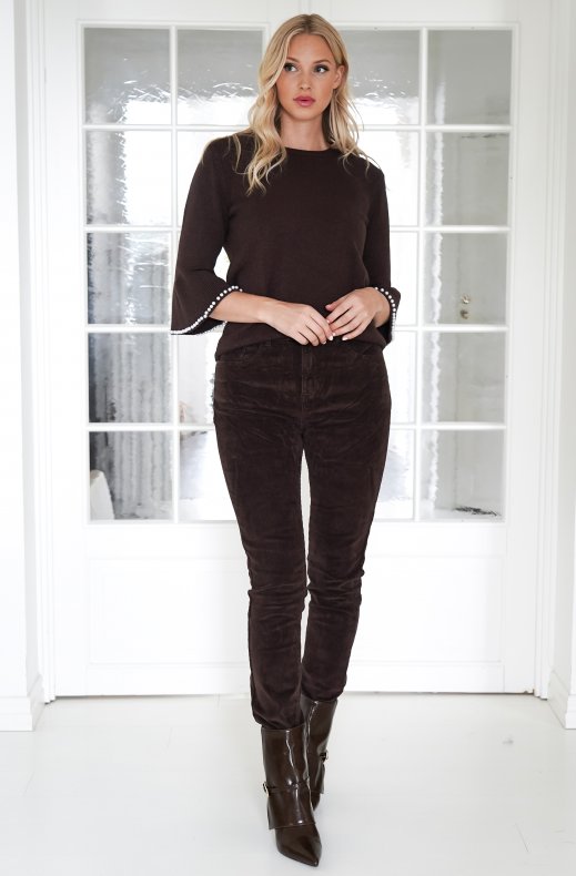 Mixed Brands - Sweater with Pearls at sleeves 5230 - Dark Brown