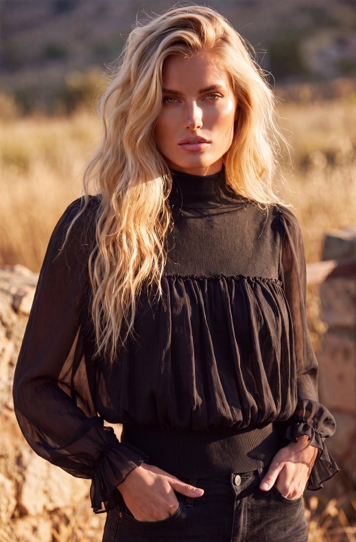 Mixed Brands - Long Sleeve Top with Tulle LR095597 - Black