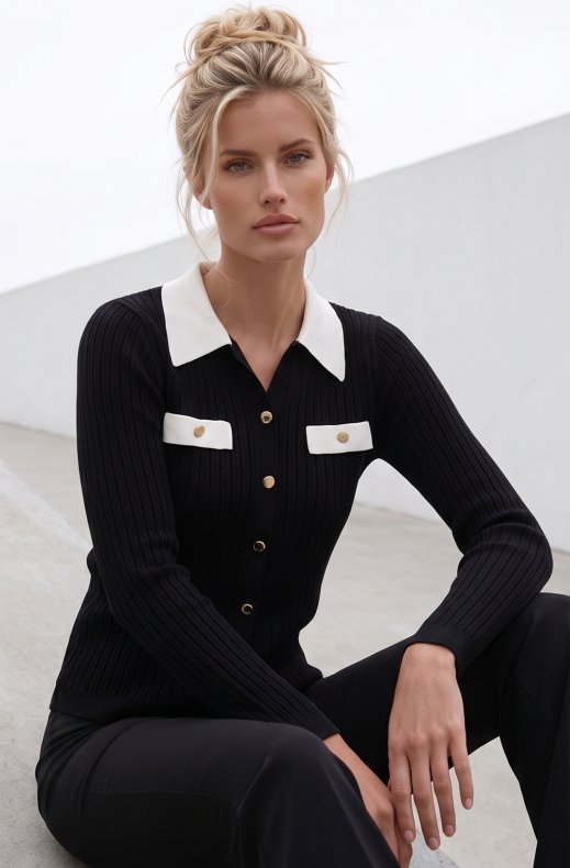 Mixed Brands - Ribbed knitted cardigan 98864 - Black