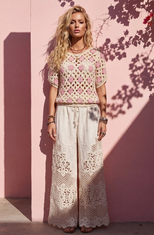 Mixed Brands - Crochet Top CXM001 - Pink