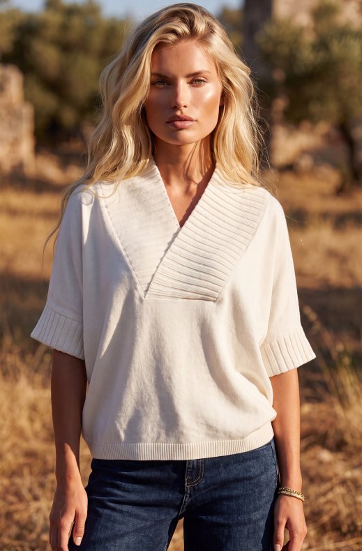 Mixed Brands - Top V-neck LR03217 - White