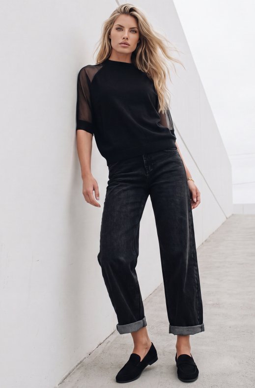 Mixed Brands - Short Sleeve Top with Tulle Sleeves LR03280 - Black