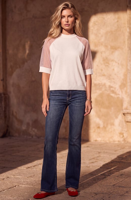 Mixed Brands - Short Sleeve Top with Tulle Sleeves LR03280 - White