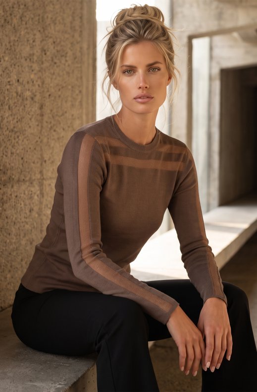 Mixed Brands - Top with Mesh LR03305 - Light Brown