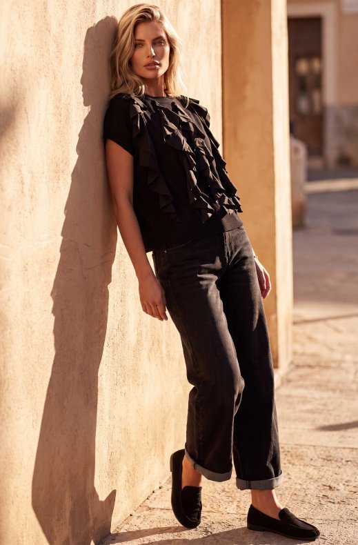 Mixed Brands - Short Sleeve Top with Ruffles LR095636 - Black