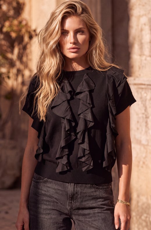 Mixed Brands - Short Sleeve Top with Ruffles LR095636 - Black