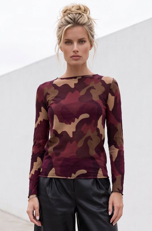 Mixed Brands - Cashmere blend top Camo R17022 - Bordeaux