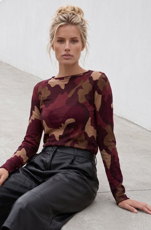 Mixed Brands - Cashmere blend top Camo R17022 - Bordeaux