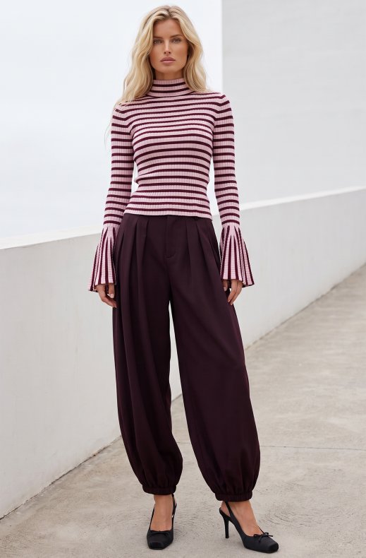 Mixed Brands - Striped top U20509 - Burgundy/Pink