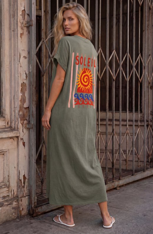 Mixed Brands - Cotton Tshirt Dress SOLEIL KS22597 - Khaki