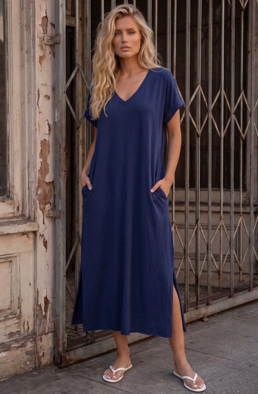 Mixed Brands - Cotton Tshirt Dress SOLEIL KS22597 - Navy