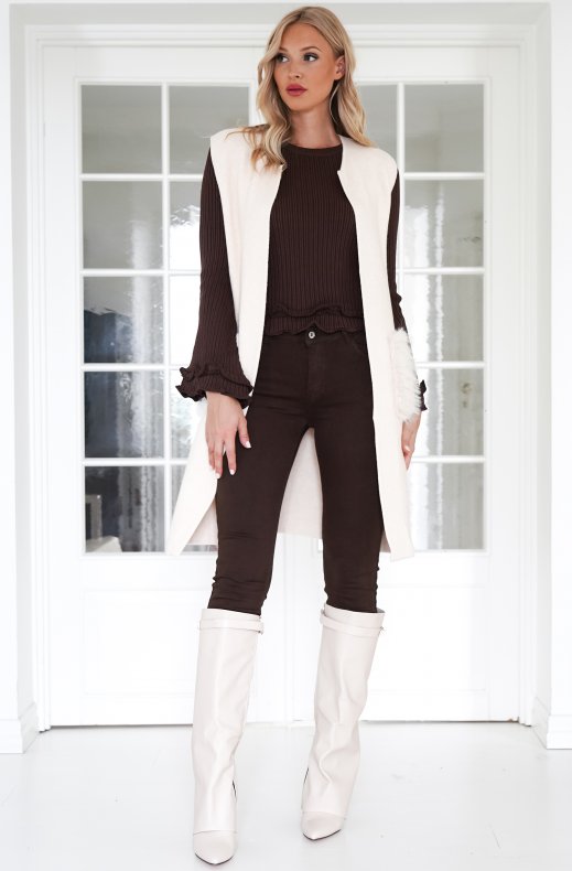 Mixed Brands - Long vest with faux fur pockets 20119 - Beige