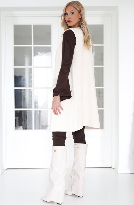 Mixed Brands - Long vest with faux fur pockets 20119 - Beige