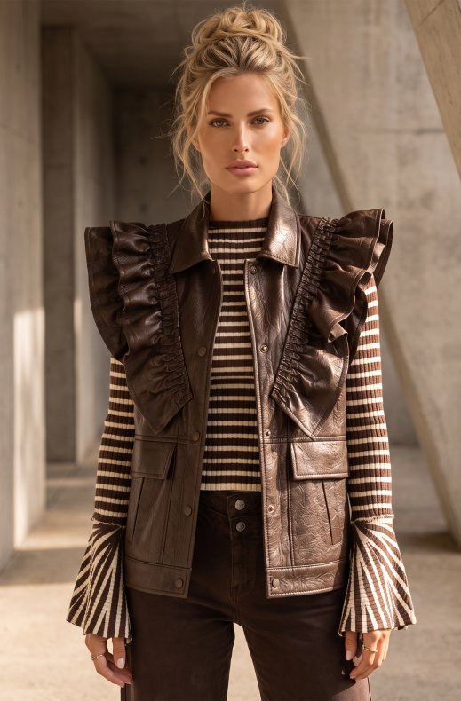 Mixed Brands - Vegan Leather Vest YW602 - Coffee