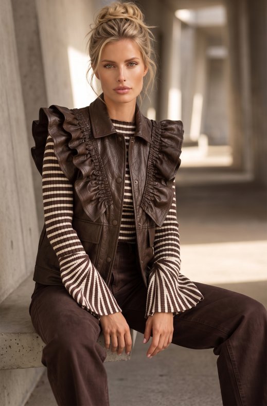 Mixed Brands - Vegan Leather Vest YW602 - Coffee