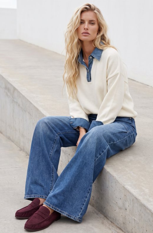 Mixed Brands - Sweater with denim H902 - Cream