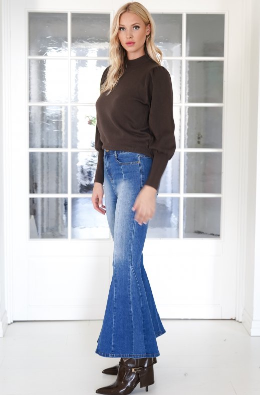 Mixed Brands - Turtleneck sweater balloon sleeves 8972 - Dark Brown