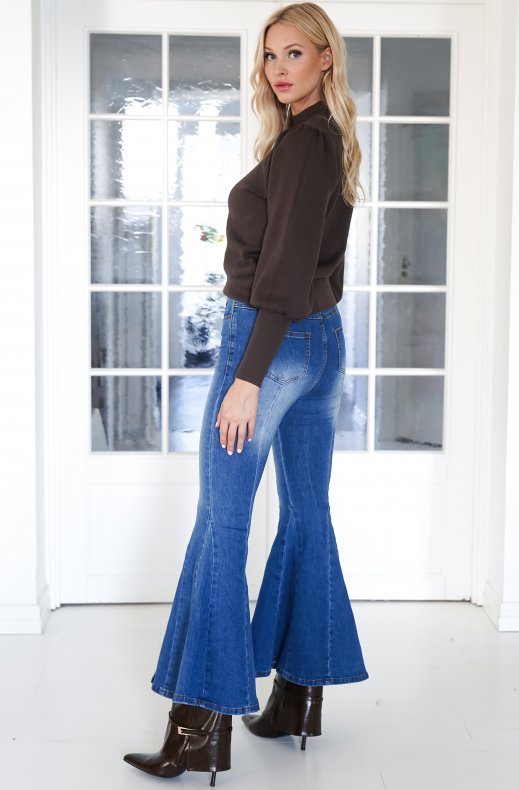 Mixed Brands - Turtleneck sweater balloon sleeves 8972 - Dark Brown