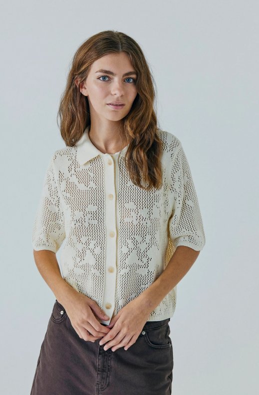 Norr - Majsa Crochet Knit Cardigan - Off-White