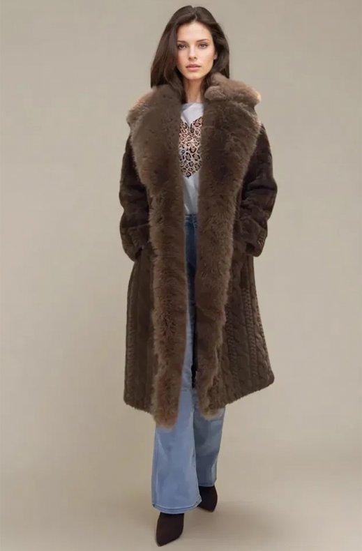 Plain Vanilla - Knitted Coat with Faux Fur - Chocolate
