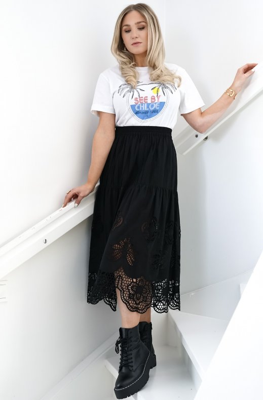 See by Chloé - Skirt with Pretty Lace Details - Macadamia Brown