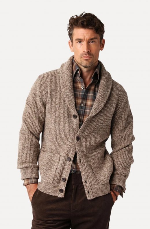 Less Worries - Shawl Collar Cardigan - Nougat Melange