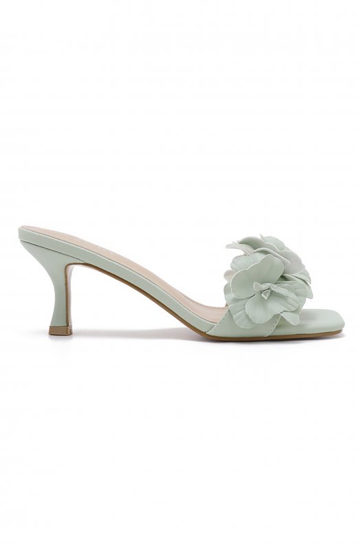 Mixed Brands - Heeled Mule with Flowers H8-1128H - Green